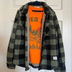 Kids Green Plaid Jacket and Orange T-Shirt NWOT